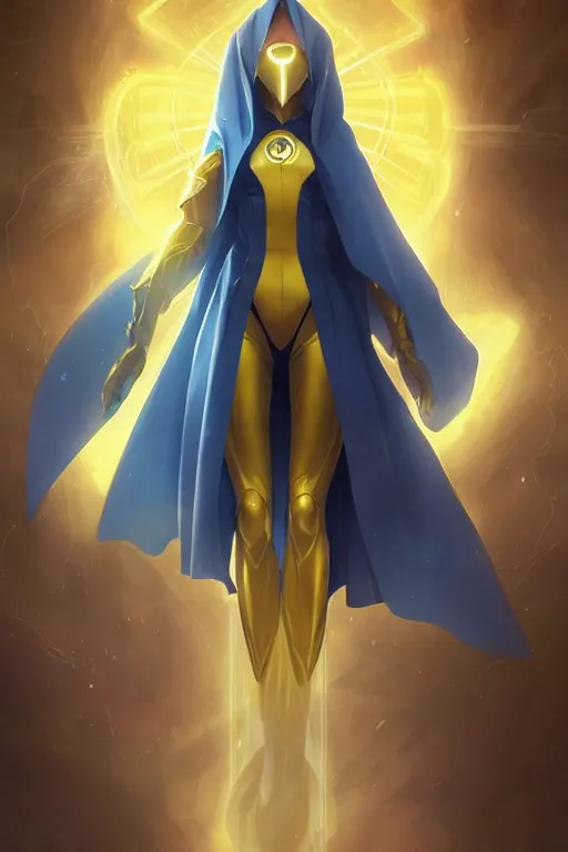 Image similar to anime key visual of a beautiful young female doctor fate!! intricate, cape, glowing, powers, dc comics, cinematic, stunning, highly detailed, digital painting, artstation, smooth, hard focus, illustration, art by artgerm and greg rutkowski and alphonse mucha