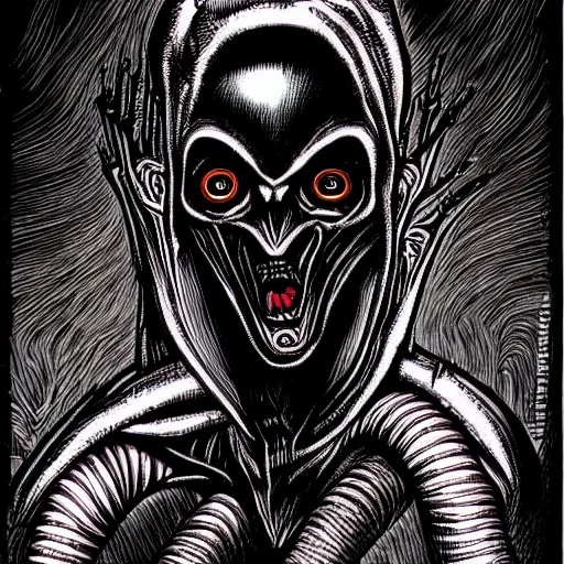 Image similar to a dark humanoid, hyper detailed, in the style of h. r. giger and junji ito and h. r. giger, selfie