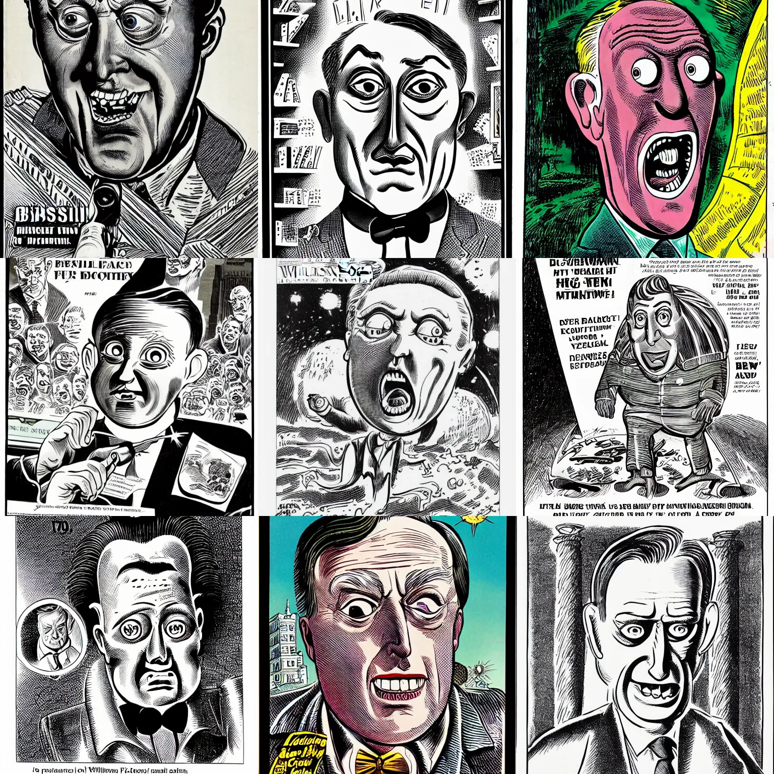 Prompt: william f. buckley graphic novel, basil wolverton, high resolution, detailed
