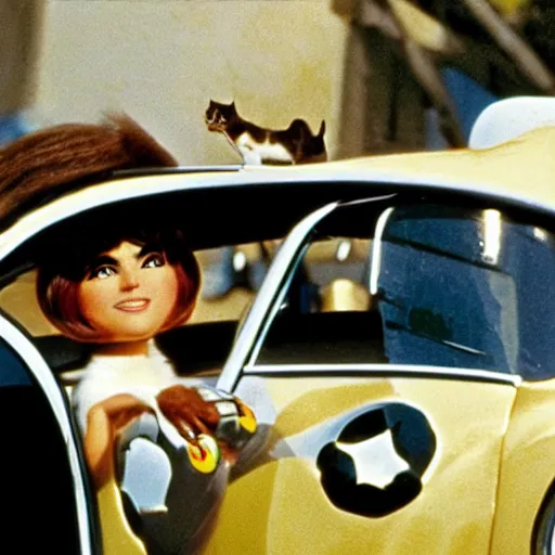 Image similar to close - up sports shot of cat in'herbie the love bug'film ( 1 9 6 8 ). imax, 7 0 mm, movie still