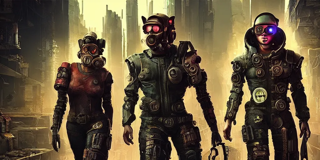 Image similar to cyberpunk cat gang, fallout 5, studio lighting, deep colors, apocalyptic setting, sneak peak