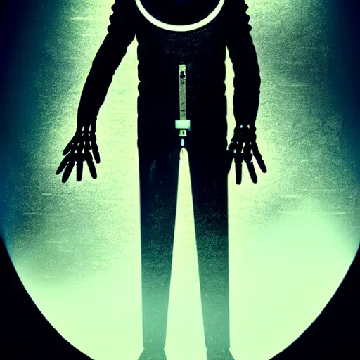 Image similar to full-body dark creepy gothic retro illustration realism a decapitated astronaut with futuristic elements. he welcomes you under with no head, empty helmet inside is occult mystical symbolism headless full-length view. standing on ancient altar eldritch energies disturbing frightening, award winning digital illustration hyper realism, 8k, depth of field, 3D