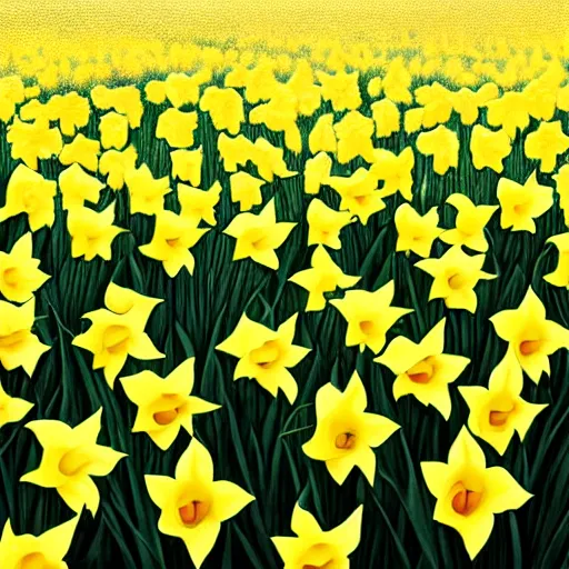 Image similar to i wandered lonely as a cloud, that floats on high o'er vales and hills, when all at once i saw a crowd, a host, of golden daffodils