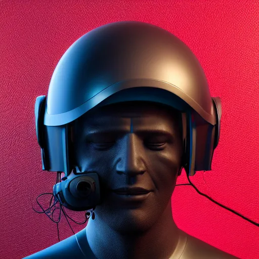 Image similar to a close up of a person wearing a helmet, a raytraced image by Filip Hodas, zbrush central contest winner, space art, vray tracing, hard surface modeling, zbrush