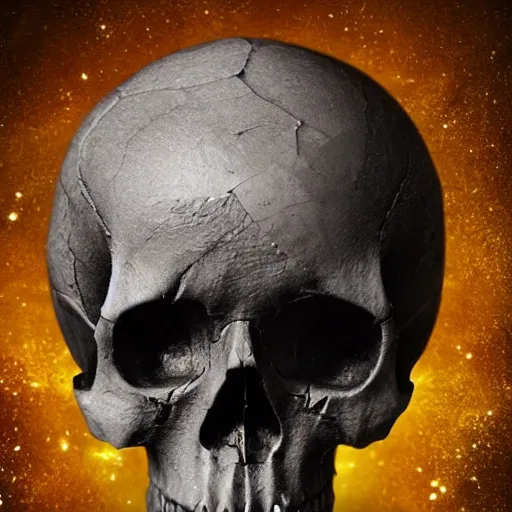 Image similar to a skull made of fine gemstone, inside the skull is planet earth