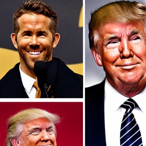 Image similar to romantic comedy staring ryan reynolds and donald trump