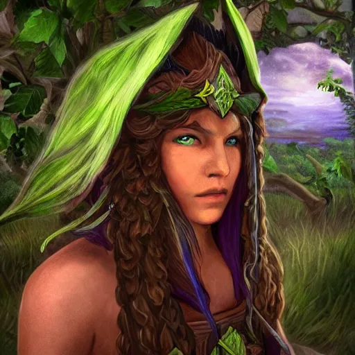 Prompt: a portrait photo of a night elf harvesting herbs from world of warcraft as a real human, realistic, hyperrealism