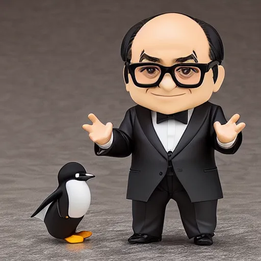 Image similar to nendoroid of danny devito as the penguin, product photo