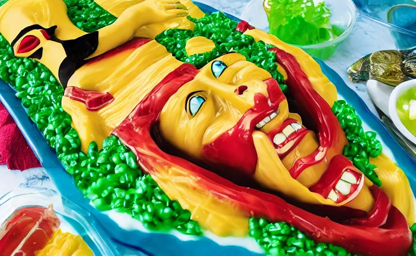 Image similar to king tut, but in jell-o salad, photograph for adweek