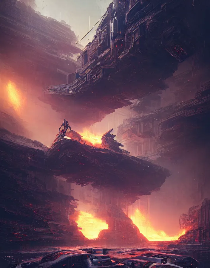 Prompt: Seismic robot, ancient high tech, cyberpunk, dystopian, burning halo, intricate artwork by Tooth Wu and wlop and beeple, greg rutkowski, very coherent symmetrical artwork, cinematic, hyper realism, high detail, octane render, unreal engine, 8k, Vibrant colors, Smooth gradients, High contrast, depth of field, aperture f1.2