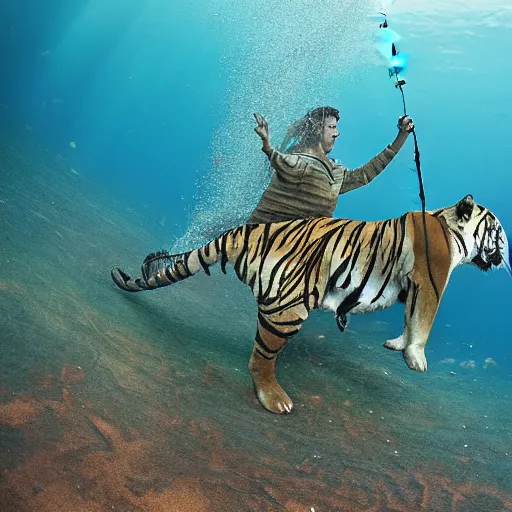 Image similar to fishing net underwater catching tiger and elephant