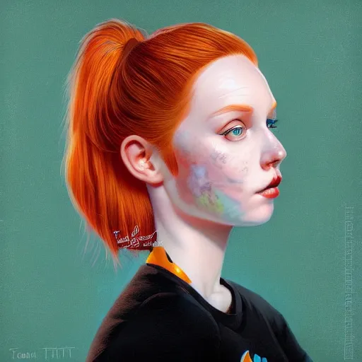 Image similar to Lofi pale redhead with freckles portrait, Pixar style, by Tristan Eaton Stanley Artgerm and Tom Bagshaw.