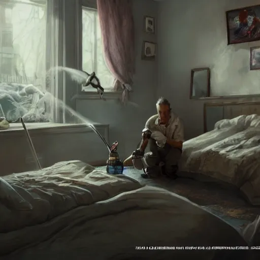 Image similar to jordan peterson cleaning his room, very detailed, artstation, cgsociety, f /1.3