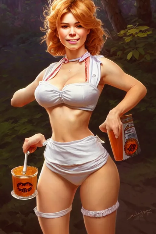 Prompt: clear portrait of a attractive hooters waitress, cottagecore!!, background hyper detailed, character concept, full body, dynamic pose, intricate, elegant, highly detailed, digital painting, artstation, concept art, smooth, sharp focus, illustration, art by artgerm and greg rutkowski and alphonse mucha