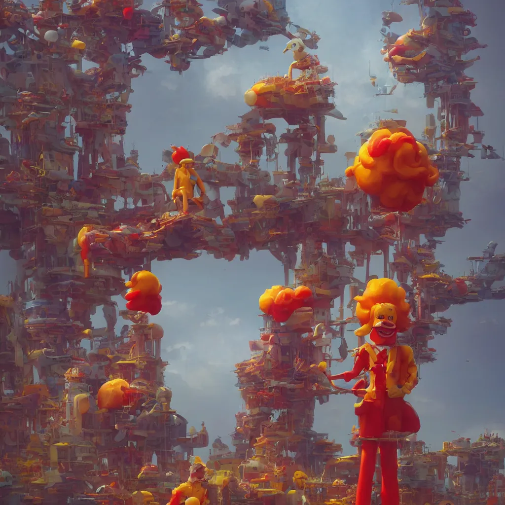 Image similar to ronald mcdonald statue in the world by beeple, darek zabrocki, tyler edlin, jordan grimmer, neil blevins, james paick, natasha tan, highly detailed, ultra detailed, ultra realistic, trending on artstation