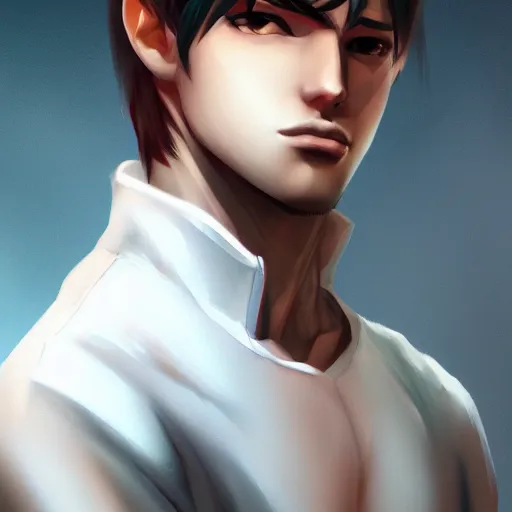 Image similar to detailed beautiful male character art of a protagonist, depth of field, on amino by sakimichan patreon, wlop, weibo high quality art on artstation