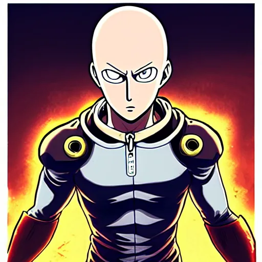 Prompt: one punch man, hyper detailed masterpiece, digital art painting, comics aesthetic,