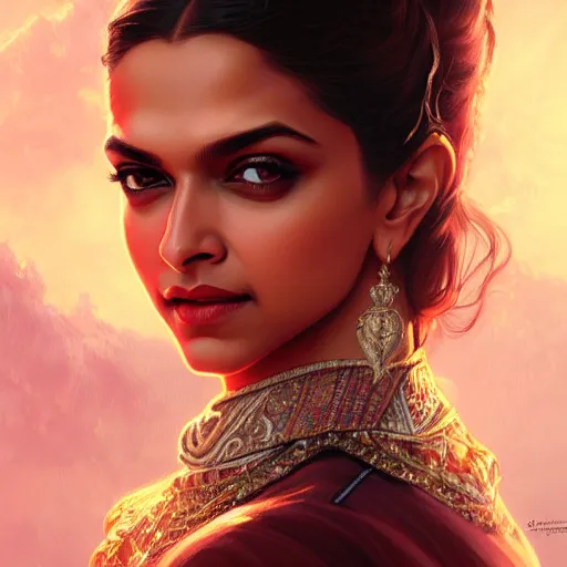 Prompt: beautiful young teen deepika padukone, closeup, D&D, fantasy, intricate, elegant, highly detailed, digital painting, artstation, concept art, matte, sharp focus, illustration, art by Artgerm and Greg Rutkowski and Alphonse Mucha