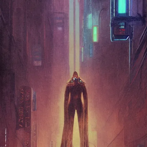 Image similar to portrait of masked byzantine blade runner 2 0 4 9 on the art deco streets of the neo tokyo during the cyber triumph, award - winning realistic sci - fi concept art by beksinski, bruegel, greg rutkowski, alphonse mucha, and yoshitaka amano