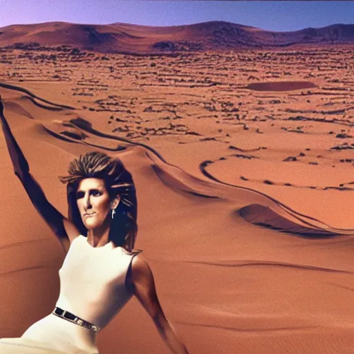 Prompt: celine dion turns into murcory in the desert, sci fi from the 8 0's photography, 4 k ultradetailed