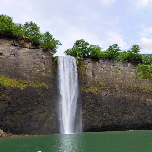 Prompt: very wide waterfall walls ranging all of left to right