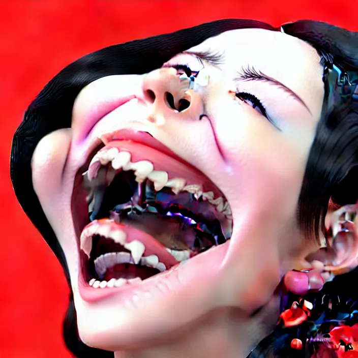 Image similar to portrait of the popular girl laughing at the viewer, by katsuhiro otomo, yoshitaka amano, nico tanigawa, and artgerm rendered with 3 d effect.