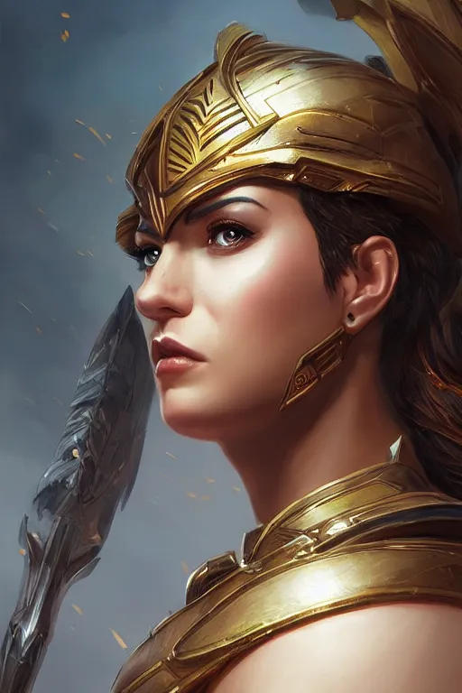 Image similar to amazon valkyrie athena, d & d, fantasy, portrait, highly detailed, headshot, digital painting, trending on artstation, concept art, sharp focus, illustration, art by artgerm and greg rutkowski and magali villeneuve