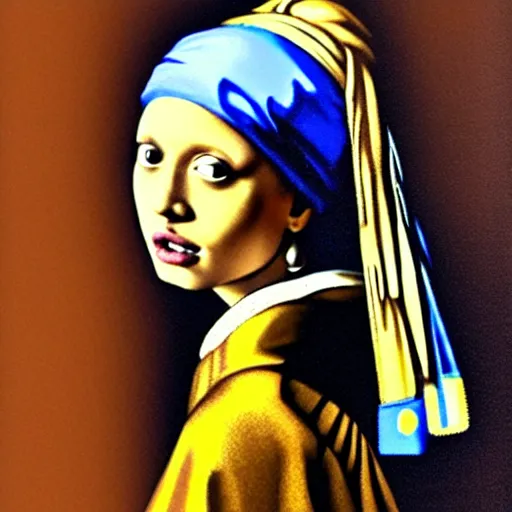 Prompt: the weeknd dressed as a girl with a pearl earring, painting