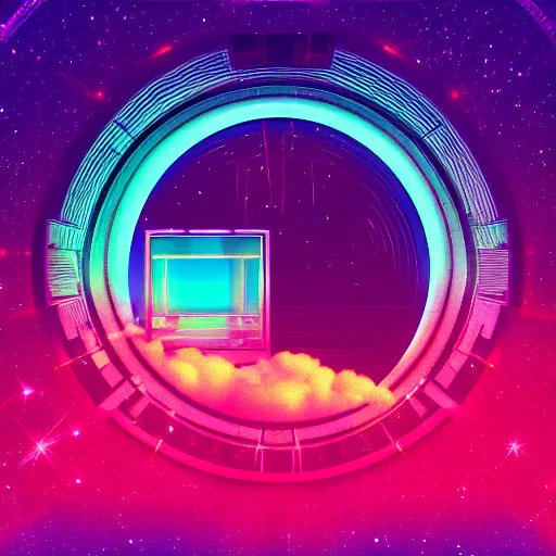 Image similar to A window to space in a synthwave style, digital art