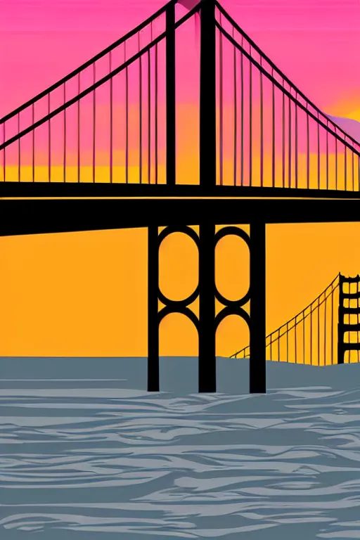 Prompt: minimalist boho style art of colorful golden gate bridge at sunrise, illustration, vector art