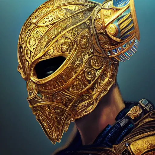 Image similar to Very very very very highly detailed epic photo of full face with beautiful ornamental venetian mask, intricate, dystopian, sci-fi, extremely detailed, digital painting, artstation, concept art, smooth, sharp focus, illustration, intimidating lighting, incredible art by Artgerm and Vincent di Fate and Anton Pieck