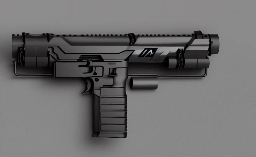 Image similar to minimalist AR pistol inspired by Tesla, studio lighting, octane render