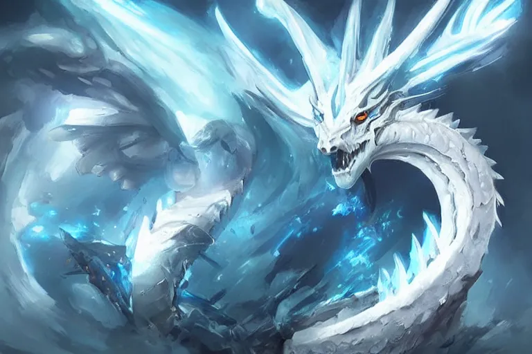 Prompt: “ a blue eye white dragon, bright art masterpiece artstation. 8 k, sharp high quality artwork in style of jose daniel cabrera pena, concept art by tooth wu, fanart ”