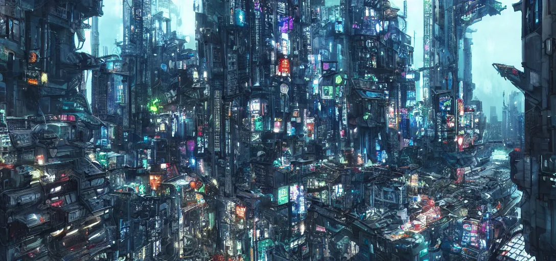 Image similar to upcycled city landscape, cyberpunk, cinematic shot, hyper realistic, hyper detailed