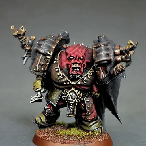 Prompt: chaos dwarf daemon smith from warhammer fantasy : : head and torso portrait