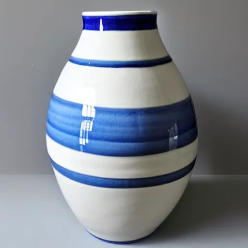 Image similar to ceramic tall vase with round handles and blue strips