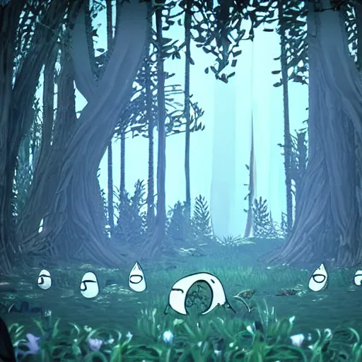 Image similar to forest of trees, style of hollow knight