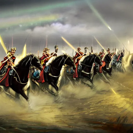 Image similar to The charge of the light brigade with robotic horses