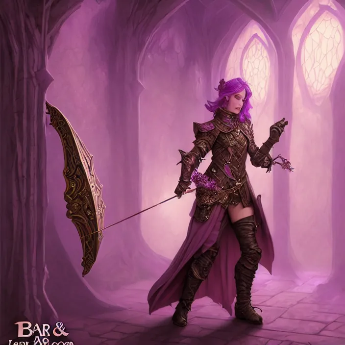 Image similar to d & d bard with her lilac leather armor in am evil dungeon, volumetric lighting, fantasy, intricate, elegant, highly detailed, lifelike, photorealistic, digital painting, artstation, fox ears illustration, concept art, sharp focus, by john collier and albert aublet and krenz cushart and artem demura and alphonse mucha