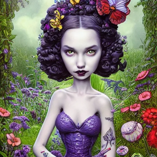 Image similar to !dream Lofi portrait in garden, Pixar style by Joe Fenton and Stanley Artgerm and Tom Bagshaw and Tim Burton