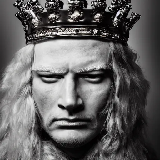Prompt: stunning beautiful portrait photography of a face detailing medieval king with crown from national geographic magazine award winning, dramatic lighting, taken with Sony alpha 9, sigma art lens, medium-shot