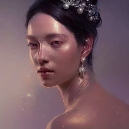 Image similar to a beautiful portrait of a pearl goddess with glittering skin by greg rutkowski and raymond swanland, trending on artstation, ultra realistic digital art