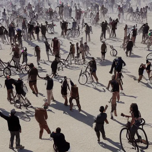 Prompt: angry stock brokers at burning man