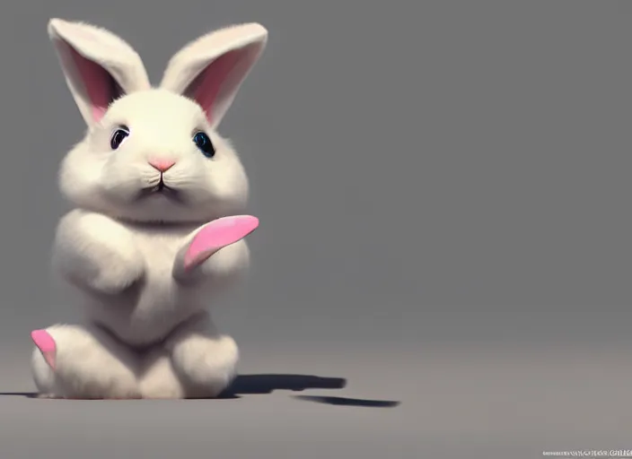 Prompt: The rabbit is a fluffy white bunny with big ears. It has a cute pink nose and black eyes. It looks like it's ready to hop around and have some fun! by Balaskas Christopher, 3D, CGSociety, unreal engine