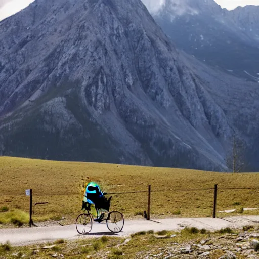 Image similar to horse on bicycle in the mountains