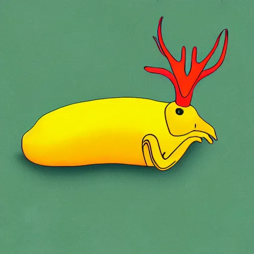 Image similar to banana slug with antlers, digital art