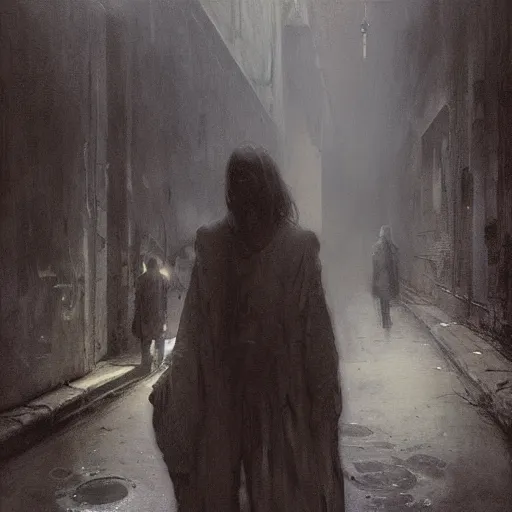 Image similar to dark alley full of homeless children, somber, by beksinski and jeremy mann and alphonse mucha and stan lee, fantasy art, photo realistic, dynamic lighting, artstation, poster, volumetric lighting, very detailed faces, award winning, full face, symmetry