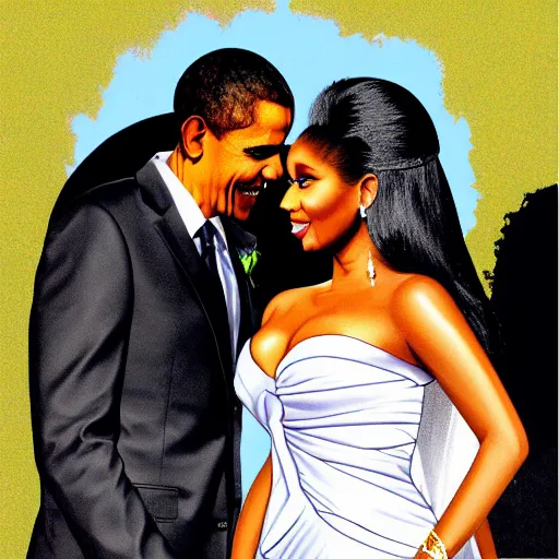 Image similar to nicki minaj marrying barack obama, highly detailed poster illustration