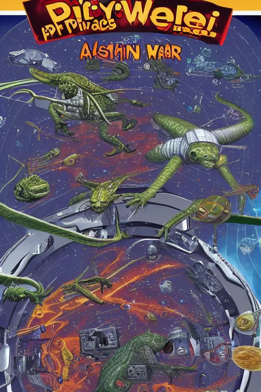 Image similar to pulp reptilian space wars with astronout in Dyson sphere, higly detailed