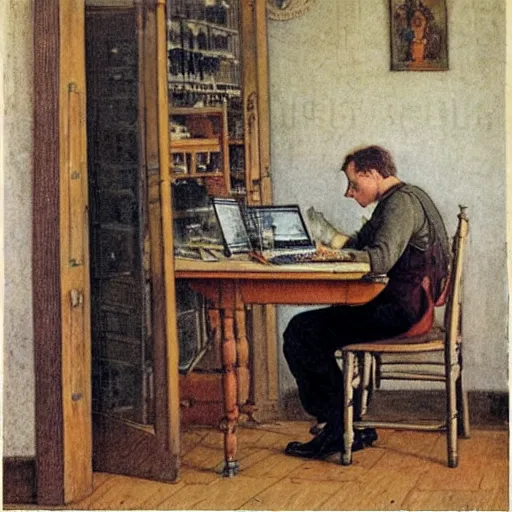 Image similar to Guy working on computer by Carl larsson